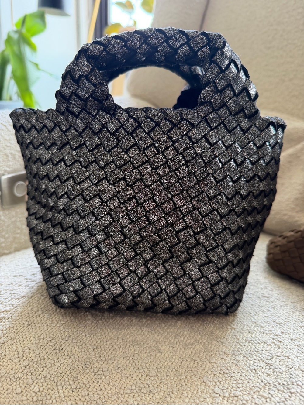 St.Barths Metallic Black Tote Bag (petit)